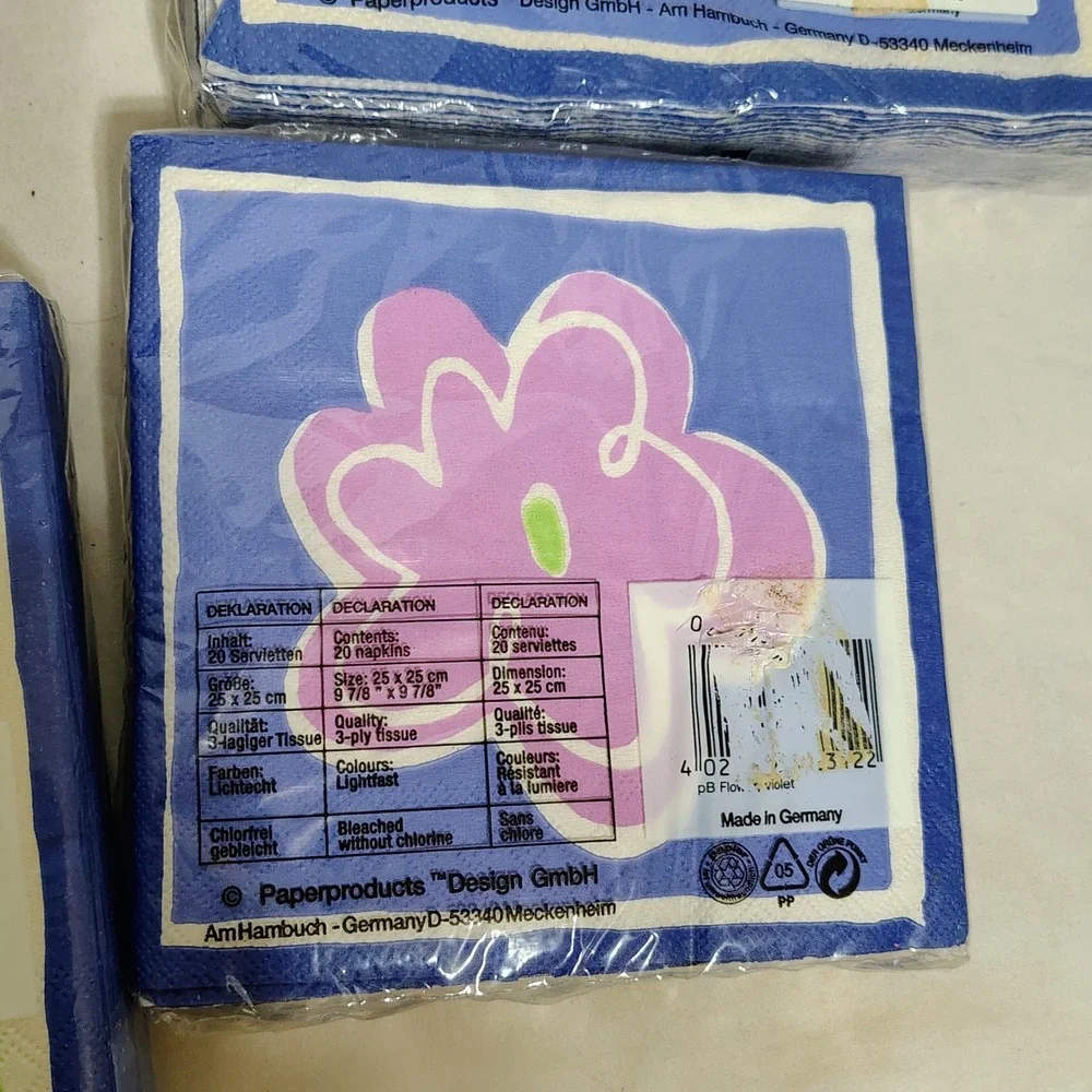 Paperproducts Design PB Flower‎ Napkins Blue Green Pink Set of 4